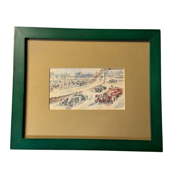 3 Framed Prewar Auto Racing Mag Prints the style of Peter Helck Jaguar Bentley - Picture 2 of 9